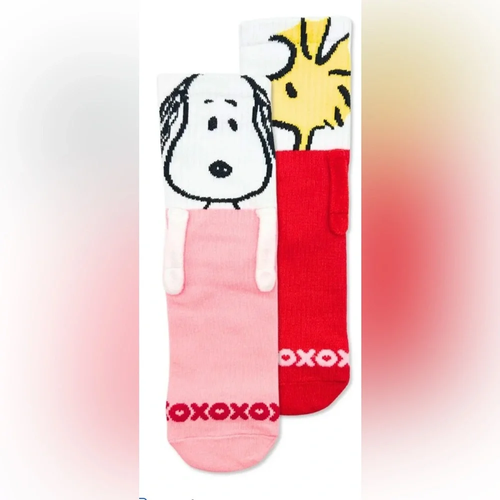 🔴‎ 3/$12 Peanuts Snoopy Woodstock Magnetic Arms Women’s Mid Crew Socks 4-10